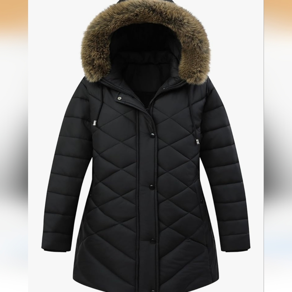 Pefflarge Quilted Parka Puffer Coat with Faux Fur Hood N 5X / 3X Pit-Pit 28" NWT